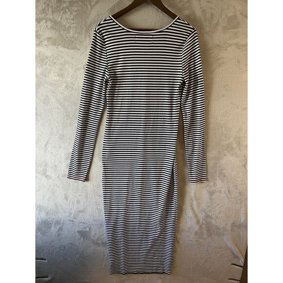 Free People Dress Women's L Midi Striped Black Long Sleeve Fitted Sheath - Picture 3 of 7